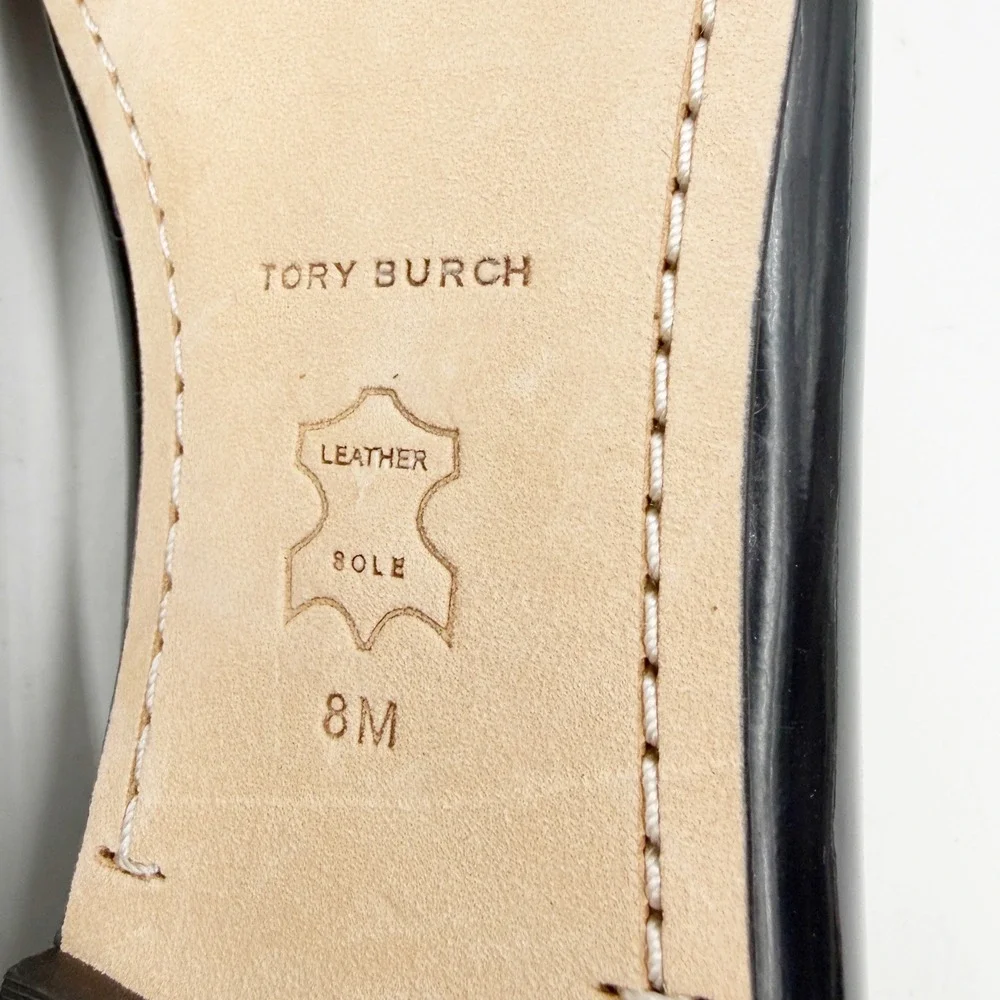 Tory Burch Georgia Ballet Flats Patent Leather Square Toe Logo Black Womens Sz 8